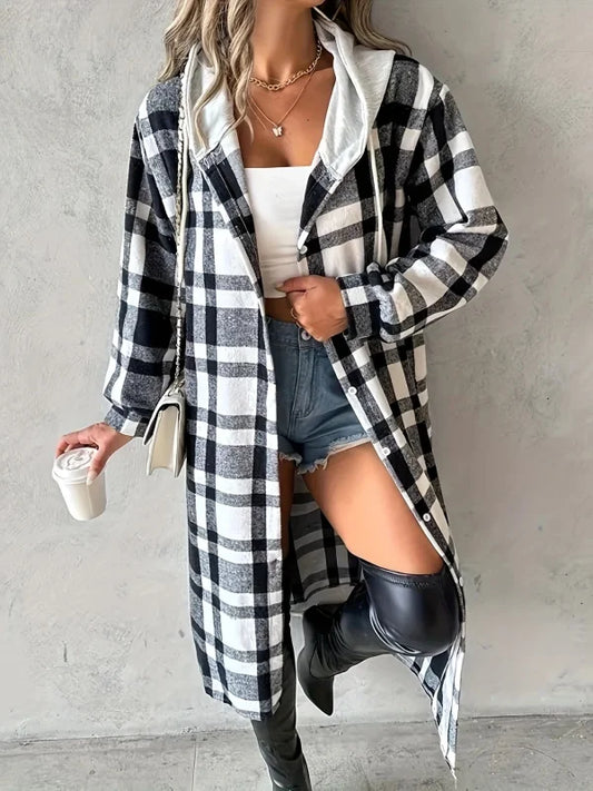 Plus Size 1XL-5XL Women's Hooded Long Coat.