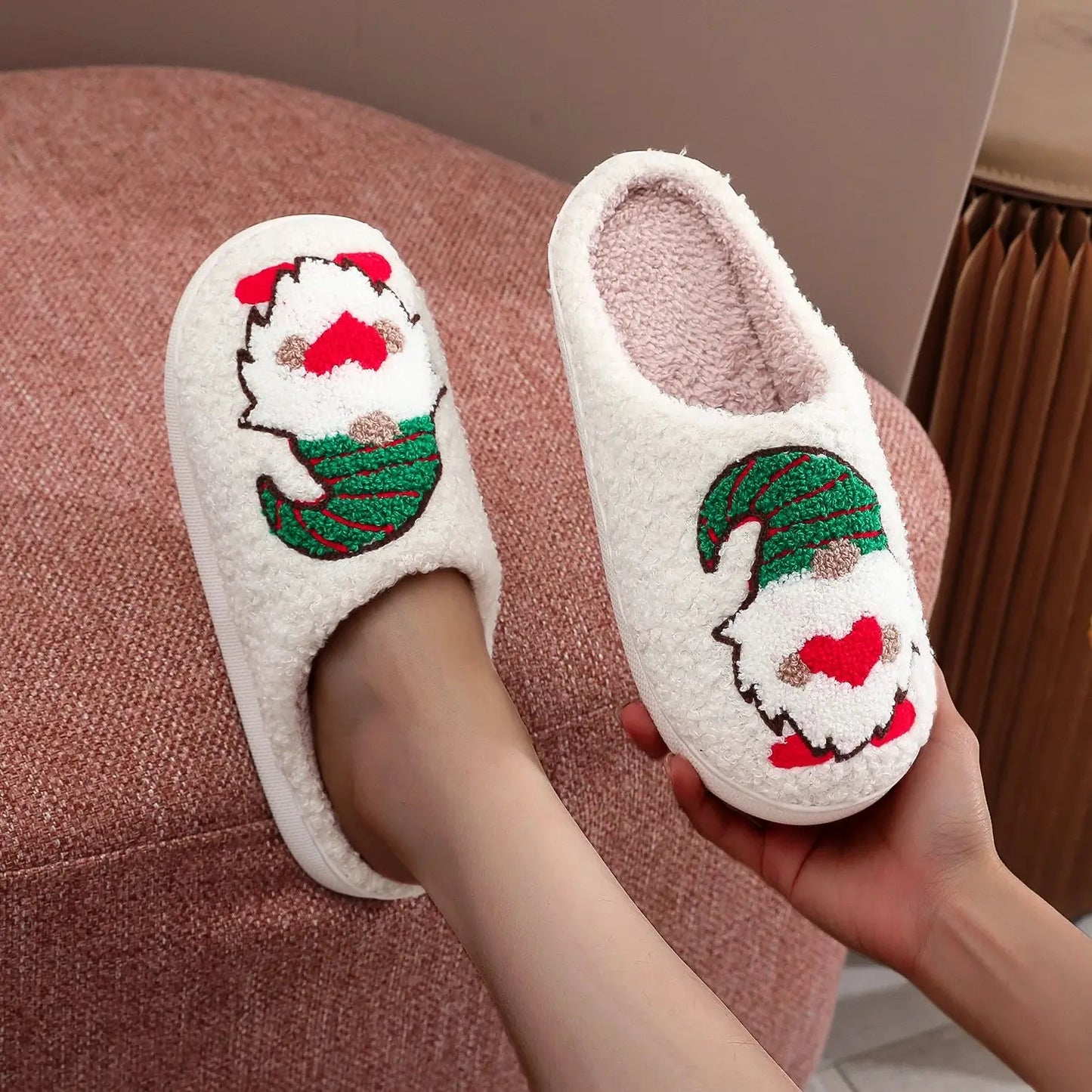 Unisex Elf Gnome Slippers - Whimsical Winter Fur Slippers with Non-Slip Sole
