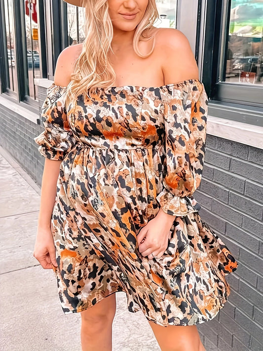 Plus size spring and summer leopard print half sleeve dress