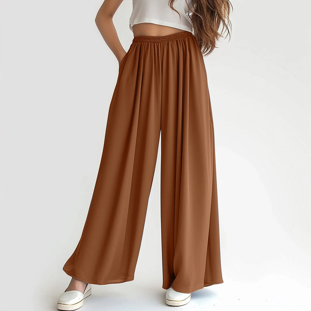 Spring Summer Ladies Elastic High Waist Wide Leg Pants Casual Loose For Comfortable Casual  Wear. Size S-5X