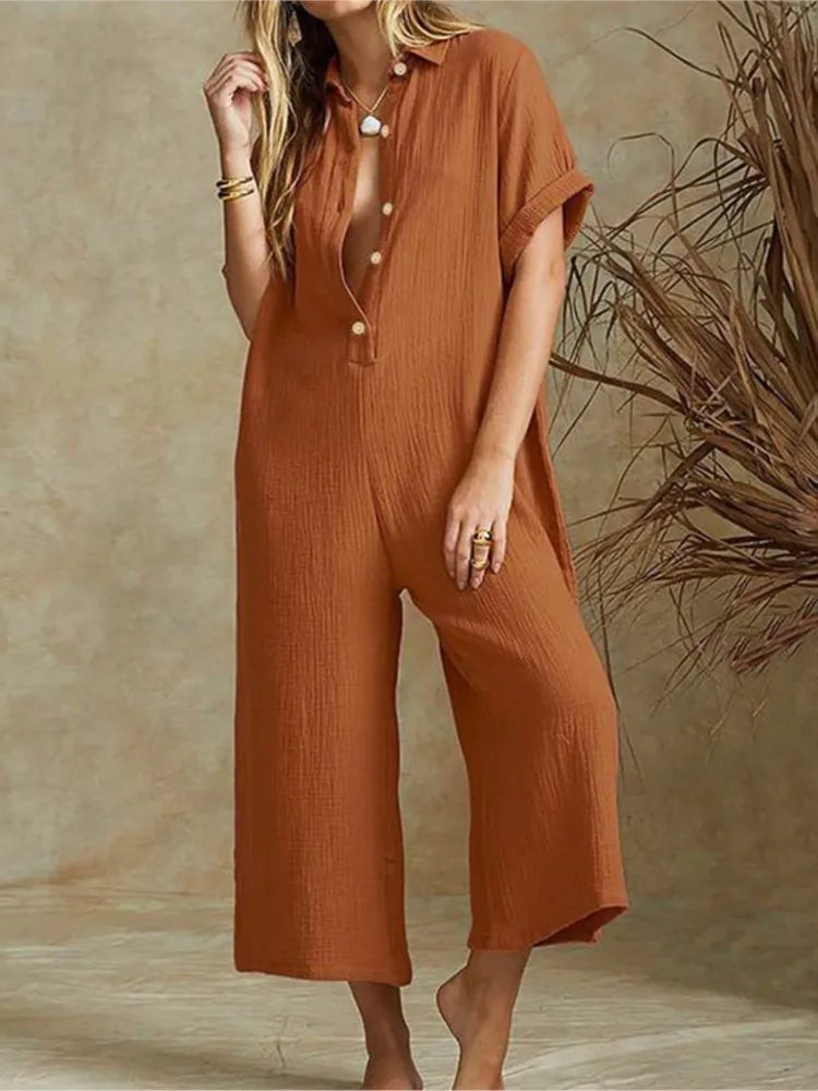 Elegant Casual Jumpsuit Cotton And Linen Women's Loose Jumpsuit.  S-3X