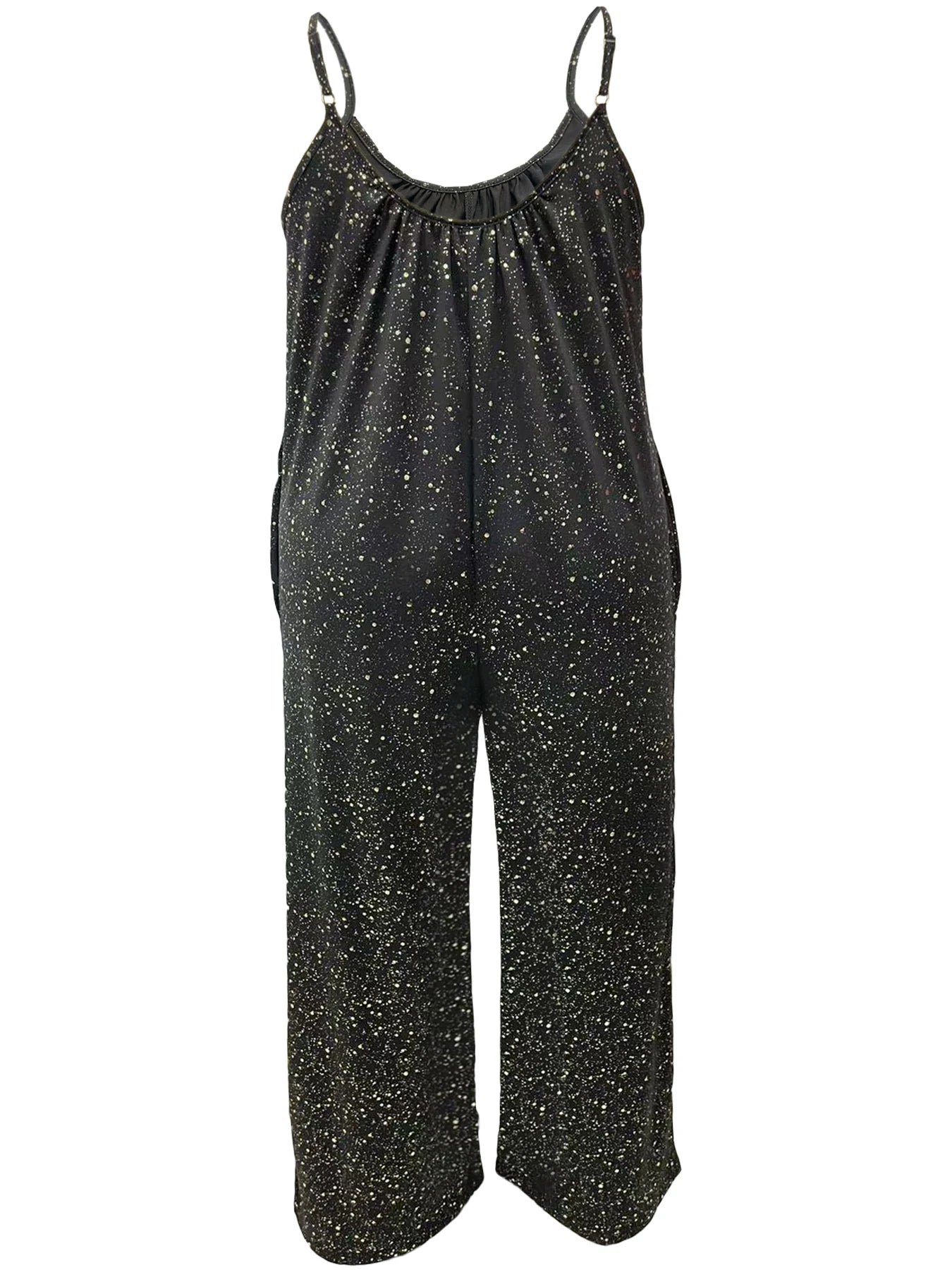 Plus size fashion women's full body black and gold sequin with pockets jumpsuit