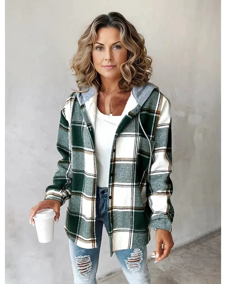 Women's Plaid Style Women's Jacket Hooded Plaid Casual Loose light Jacket.  S-3x