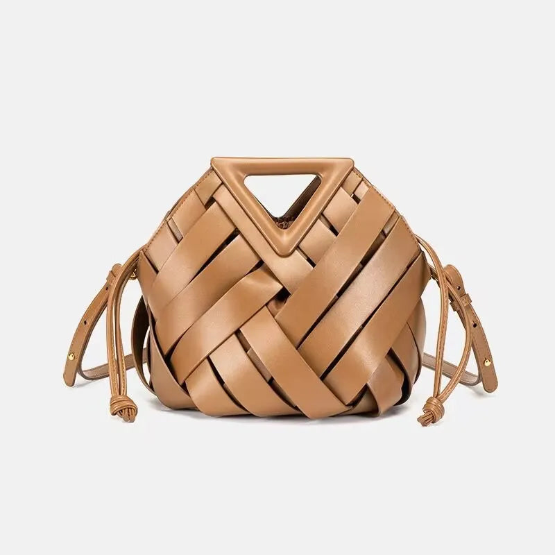 New Design Luxury Fashion Woven Genuine Leather Handbag French Portable Retro Trend Shoulder Bag