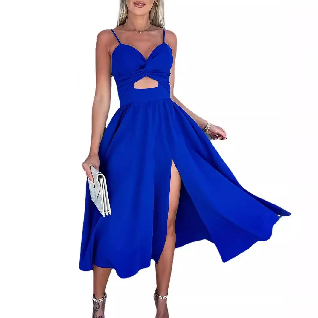 New Style Women's Sexy elegant V Neck  Open-Back Medium Length Dress.