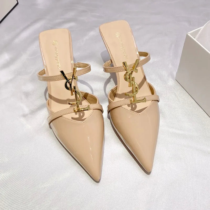 2025 Summer Luxury Women's Metal Decoration Pointed Stilettos Party Sexy High Heels Brand Designer