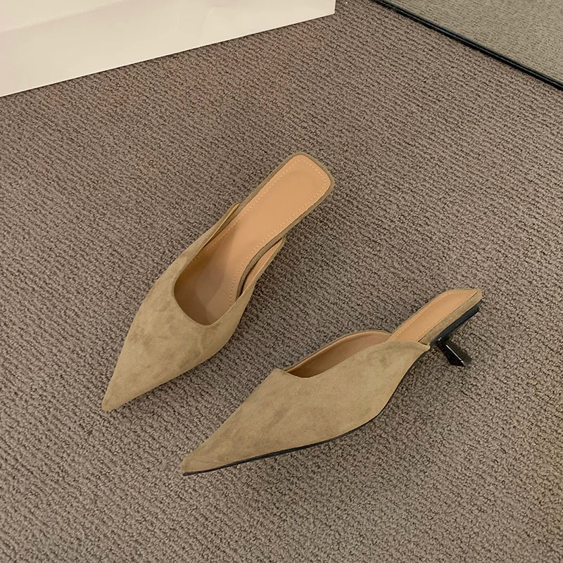 Designer Pointed Toe Mules Fashion Shallow Slip On Casual Low Heel Ladies Slides