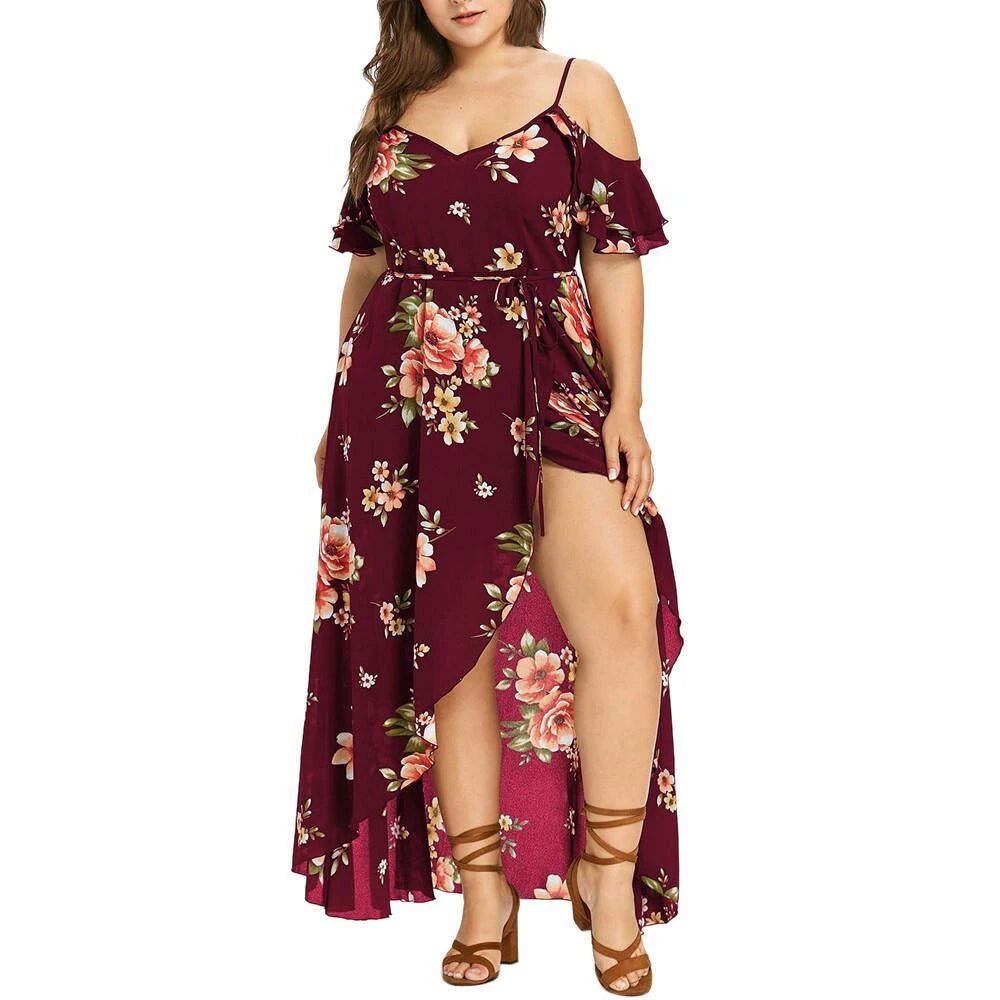 New Fashion Printed Dress for Women Summer Flower Print Plus Size Loose Fit Sling Dress