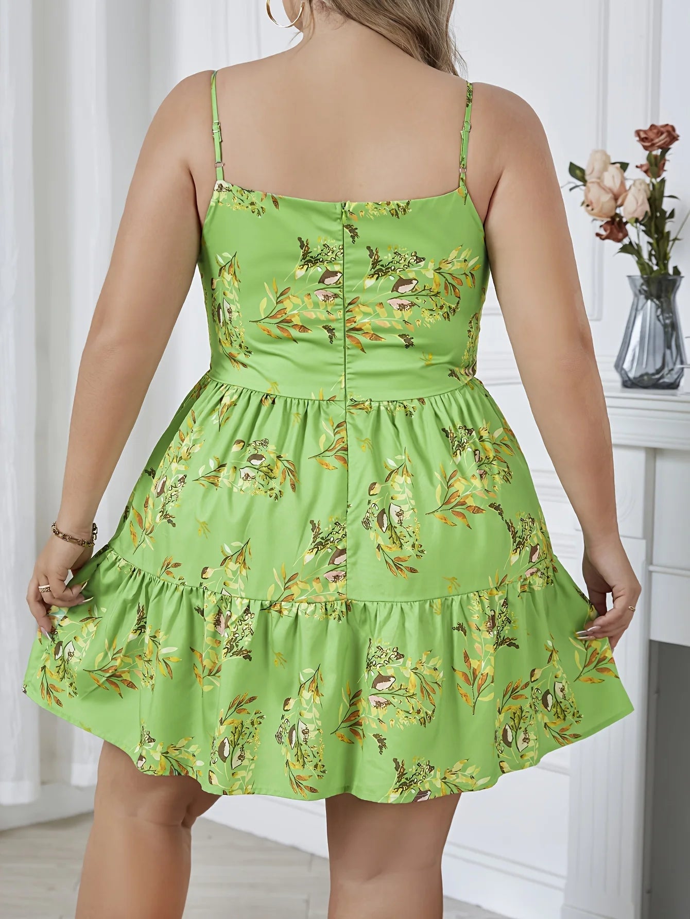 Plus-size Spring/Summer Floral Print Dress Adjustable Straps Sexy Elegant Party Dress