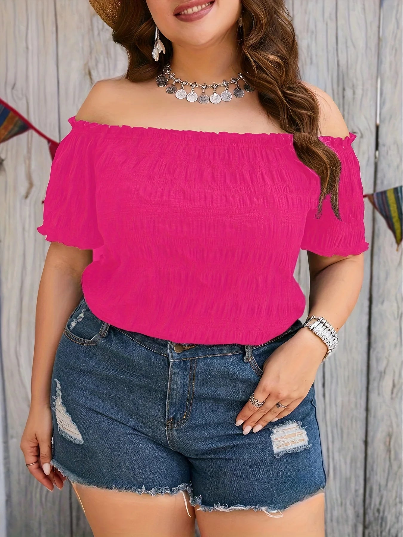 Plus Size Summer Women Elegant Off The Shoulder Fashion Solid Loose Top