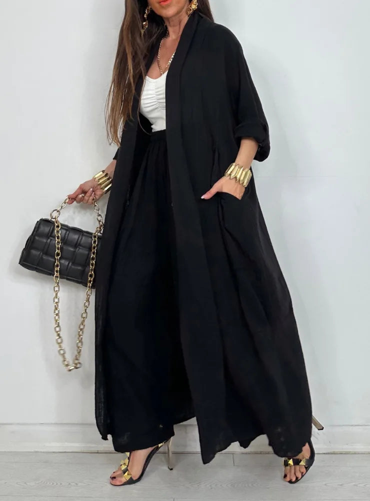Women Solid Lazy Style 2-Piece Set Cardigan Long Sleeve Shirt+ Wide Leg Pant Suit Elegant two Piece.  S-3X