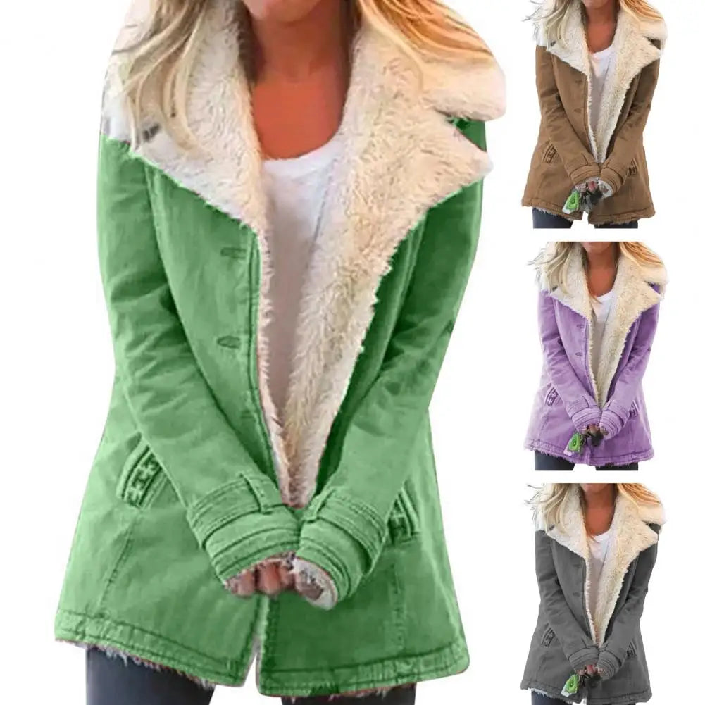 Ladies Very Popular Curvy Size Winter Plush Lamb Wool Warm And Fashionable Lapel Jacket.