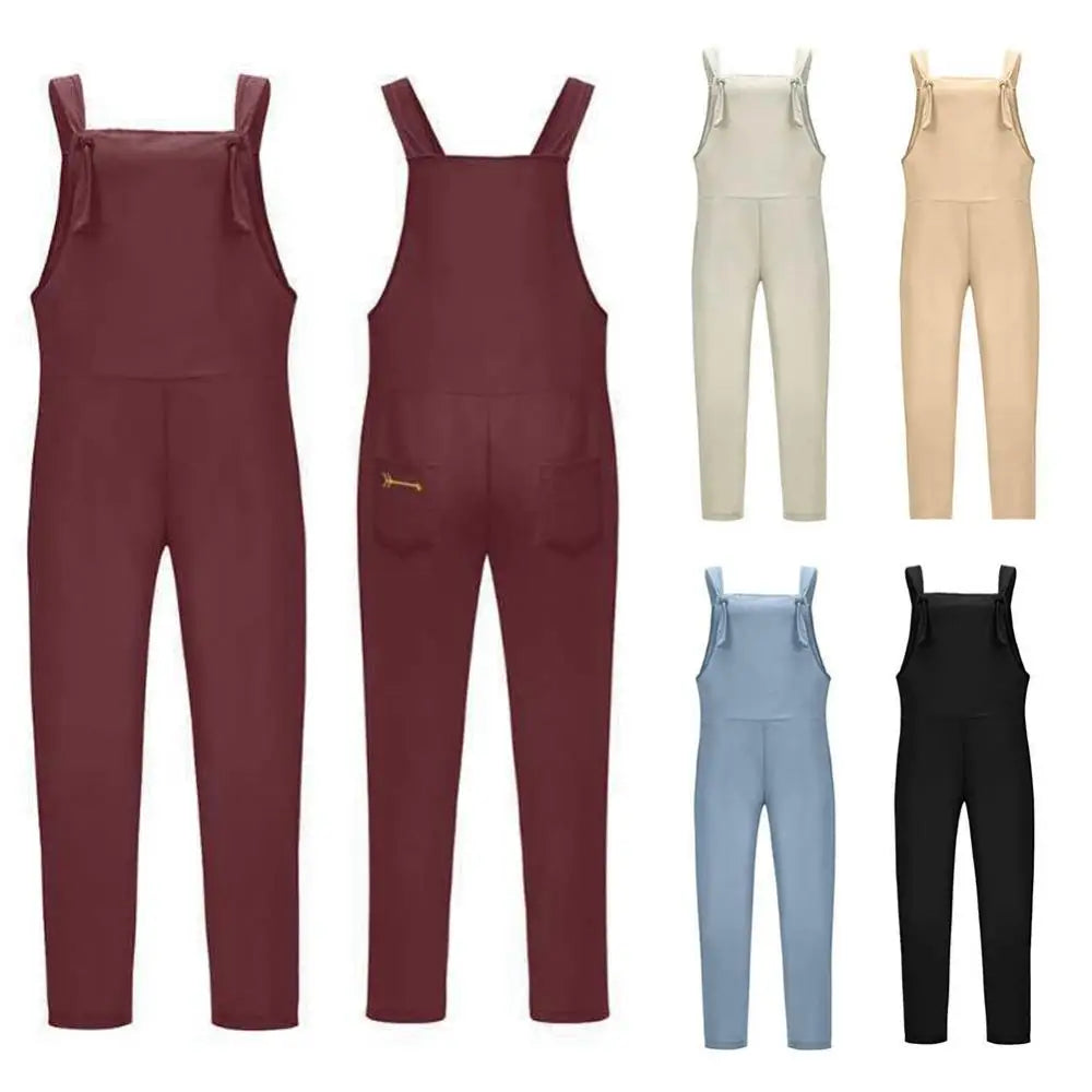 Women Casual Solid Color Sleeveless Adjustable Straps Loose Jumpsuit/Overalls.  M-5X