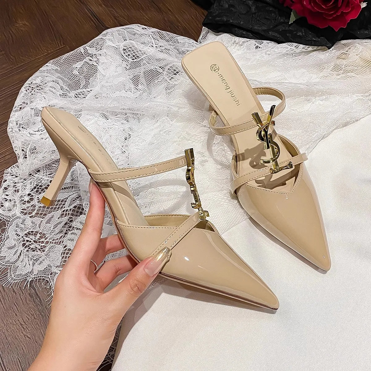 2025 Summer Luxury Women's Metal Decoration Pointed Stilettos Party Sexy High Heels Brand Designer
