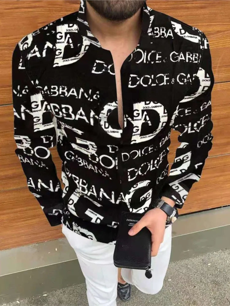 New Men's Long Sleeve Casual Printed Shirt Long Sleeve Shirt.  Sz: S-5Xl