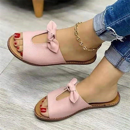Summer Women Sandals Fashion Bow Slip-On Casual Open Toe Anti-Slip Sandals