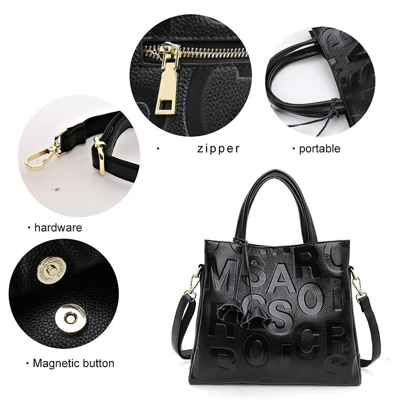 New Fashion Letter Printed Women's Bag with High Quality and Large Capacity Cowhide Commuter Bag