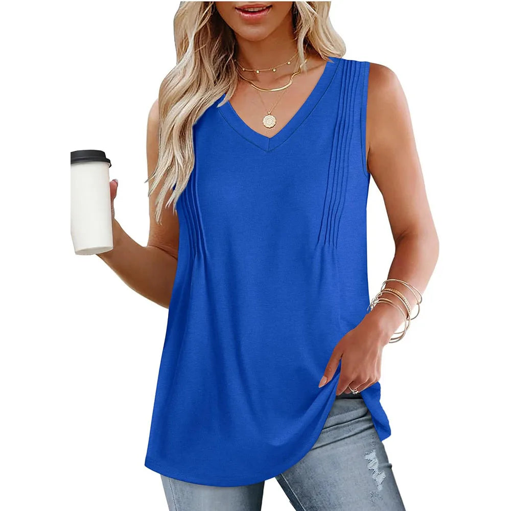 Summer Tank Top 2025 Loose Fit V Neck Sleeveless Flowing top.  S-XXL
