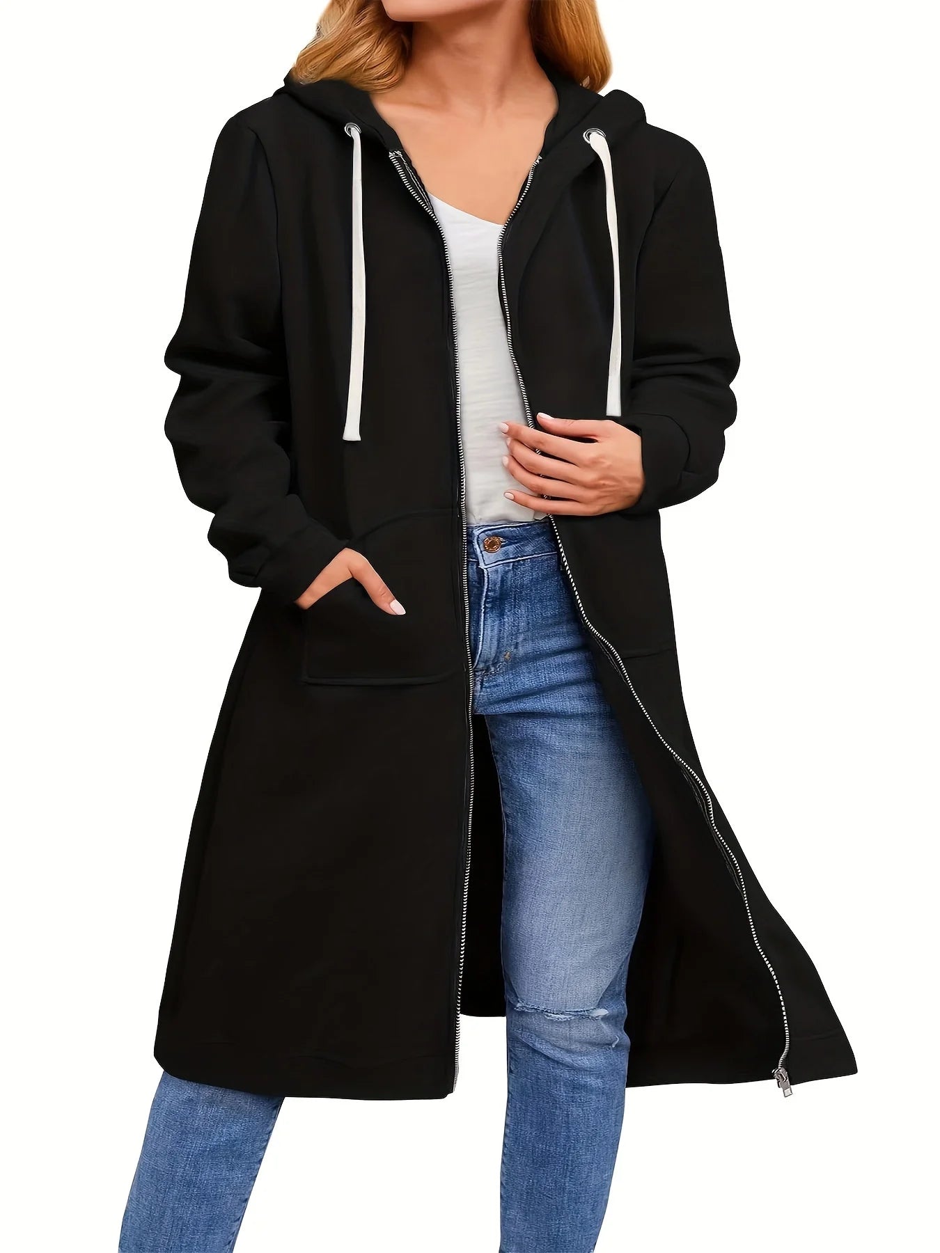 Plus Size long Hoodie for Women Casual Full Zip Comfortable Women's Fashionable  long Sweatshirts With Pocket