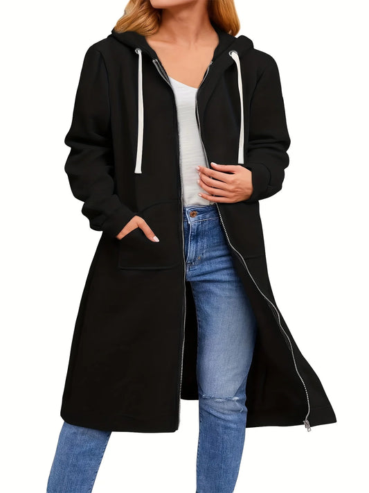 Plus Size long Hoodie for Women Casual Full Zip Comfortable Women's Fashionable  long Sweatshirts With Pocket