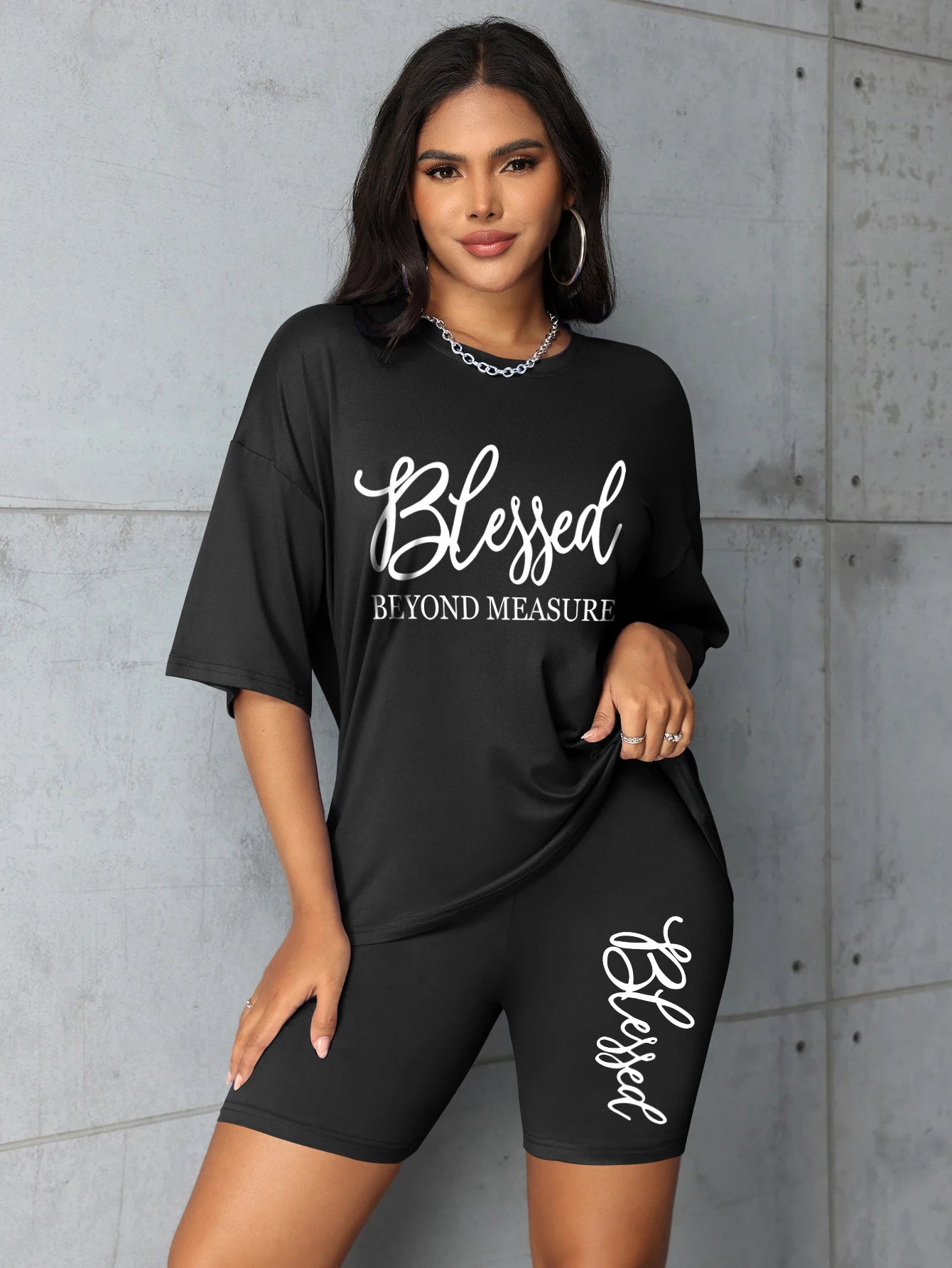 Plus size set for women Summer 2 pieces Blessed printed women's set