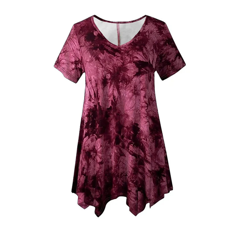 Plus Size Woman Short Sleeve Casual V Neck Loose Top.