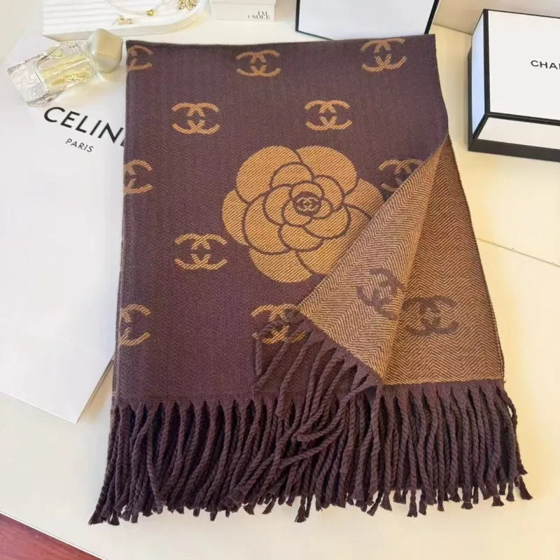 Women's Double-Sided Cashmere Scarf - Luxury Winter Shawl with Tassel