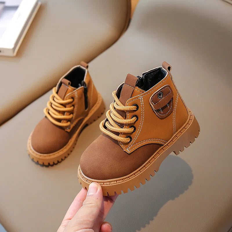 Kids Leather Boots 2023 Boys Fashion Single Boots Baby Short Boots Autumn New Girls Soft Sole Shoes