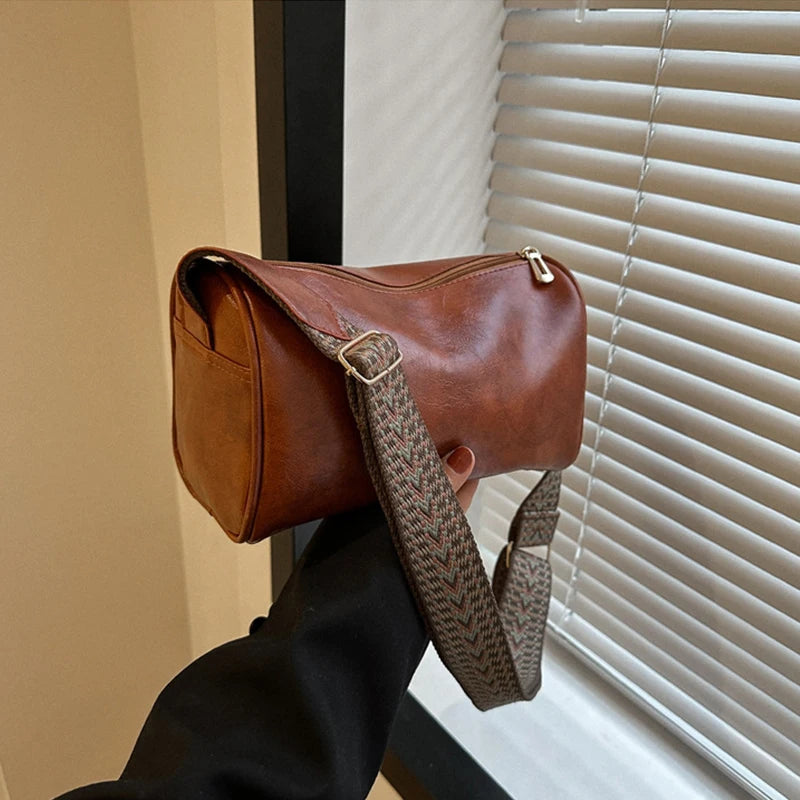 Vintage PU Leather Boston Women Small Handbag and Purse Fashion Cross-body Bag