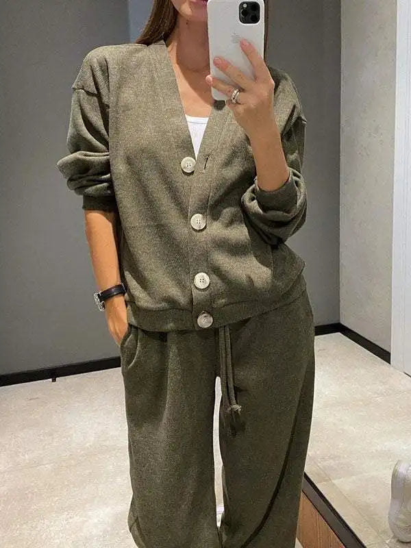 Fashion Sporty Suit For Women Casual Single Breasted Long Sleeved Straight Pants 2 Piece Set.  S-3x