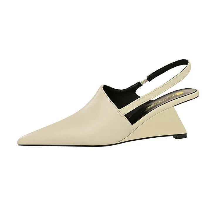 Fashion Wedge Sandals Pointed Toe Sandals Elegant Chunky Heel Mule Pumps