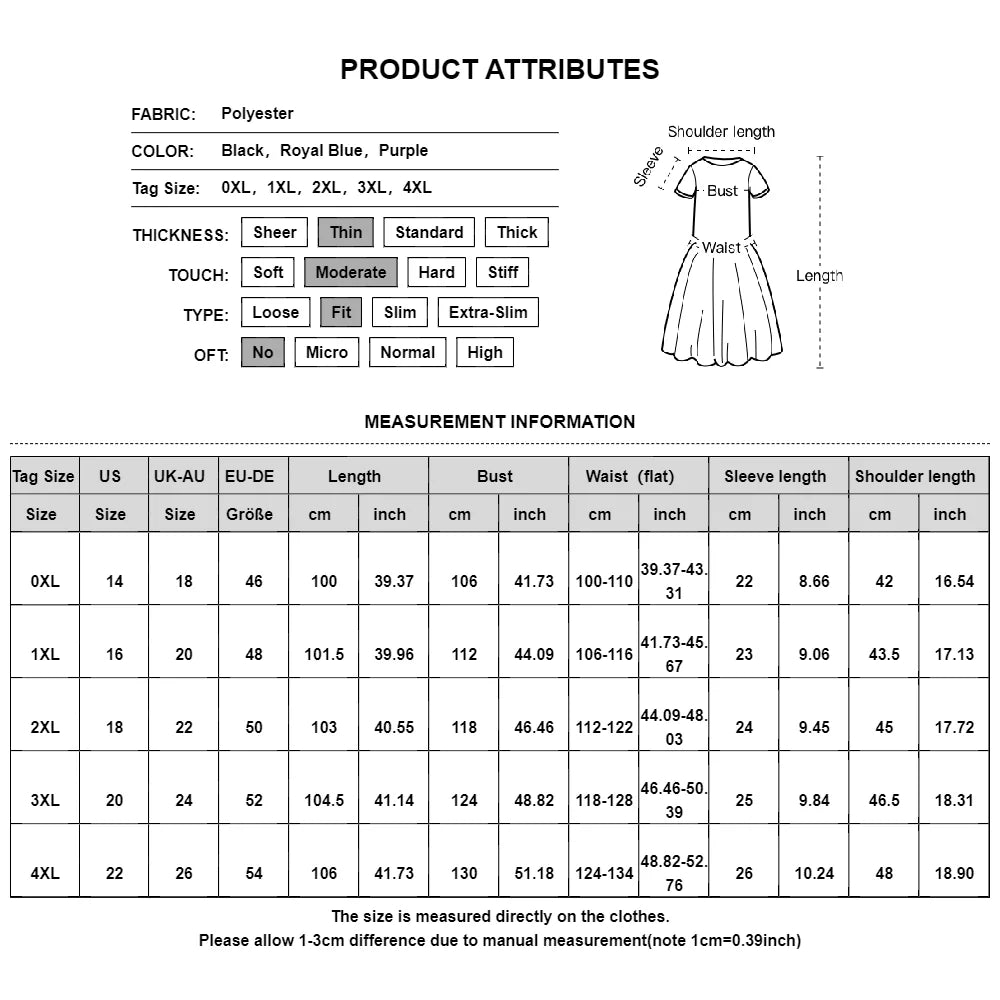 Women Summer Solid Short Sleeve V-Neck A-Line Dress Plus Size Elegant Dress