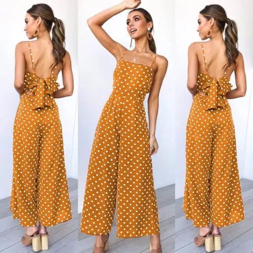 Women Elegant Sleeveless High Waist Summer Sexy Polka Dot Romper Loose Wide Leg Fashion