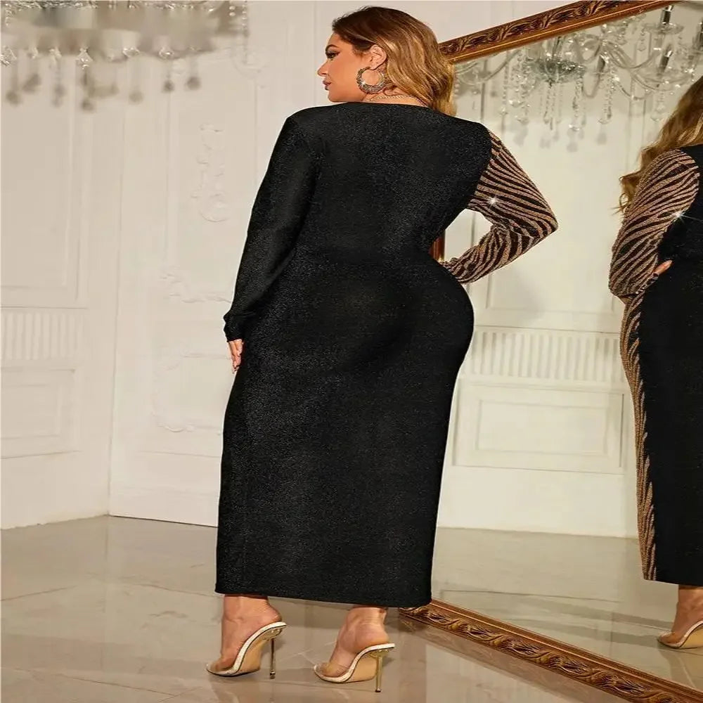 Plus Size Fashionable Long Sleeve V-Neck Velvet Dress For Women Sexy Plus Size Clothing New Arrival European Fashion