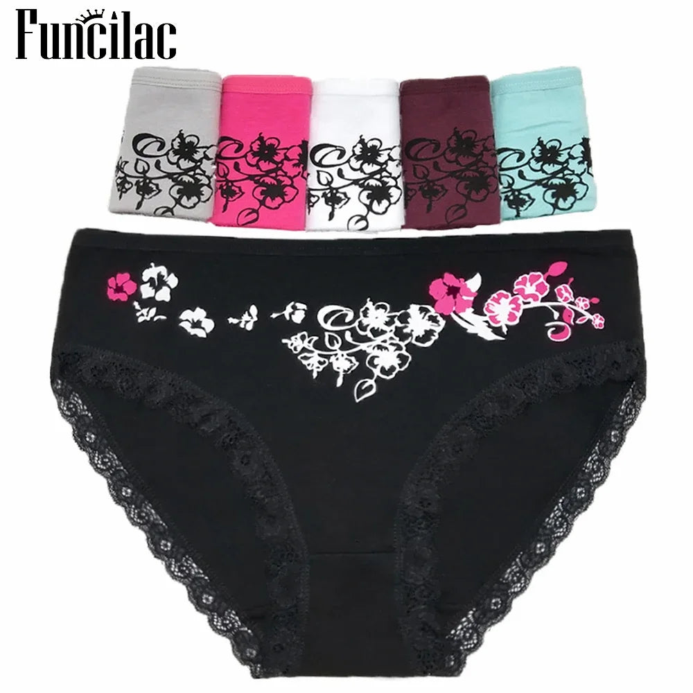 Women's Curvy cotton briefs sexy print Ladies panties big size mid-rise women underwear cotton crotch 2XL 3XL 4XL 6 Pcs/set