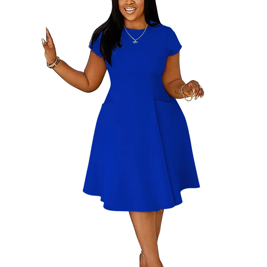 L-4XL Plus Size Dress Short Sleeve Casual Midi Dress.  L-4X