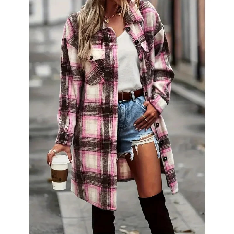 Plus Size Casual Plaid Button Long Sleeve Shirt /Jacket.   1x-5x