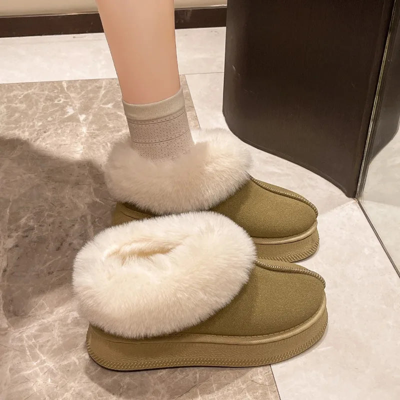 Faux Fur Winter Boot/Shoe for Women  Non Slip Plush Thick Bottom Warm Cotton Shoes Platform Botas Mujer