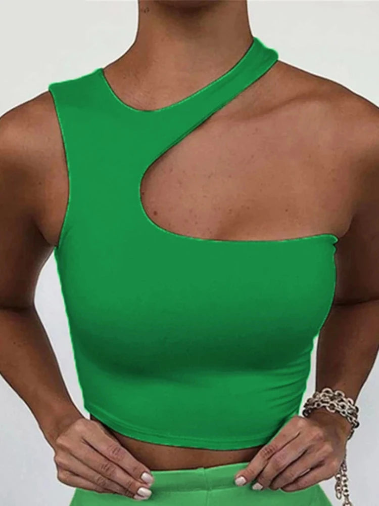 Cut Out Sexy Crop Top Solid Skinny Sport Short Summer Tube Top.