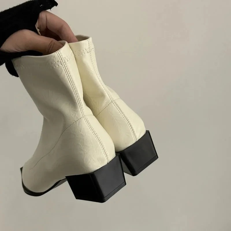 Autumn Women Ankle Boot Pointed Toe Square Low Heel Casual Footwear.