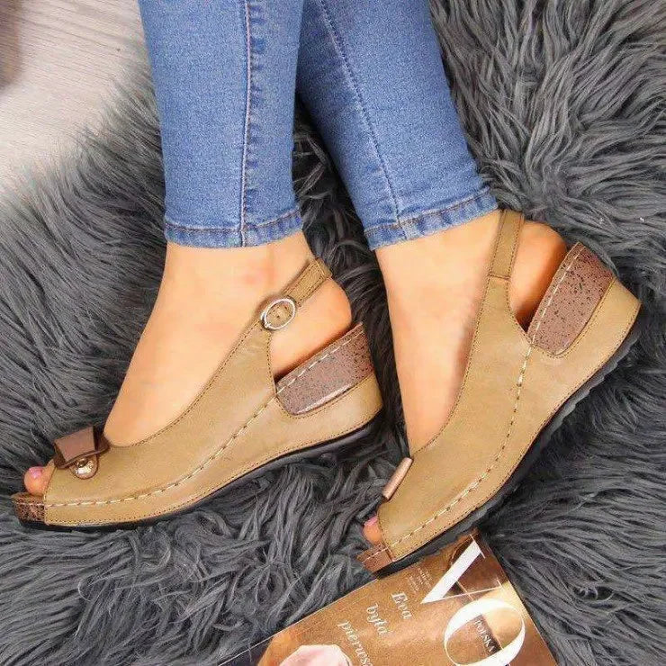 Comfortable Roman Style Women's Sandals Fish Mouth Slope Heel Soft Bottom Slip-On Shoes