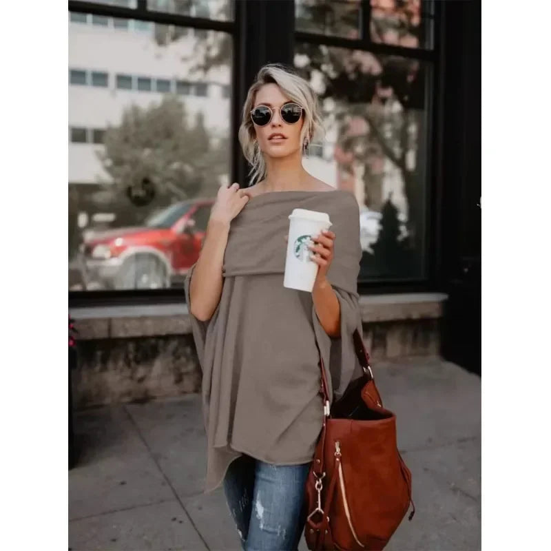 2025 New European Popular Off Shoulder Women's Spring And Autumn Loose Irregular Hem.  xS-3x