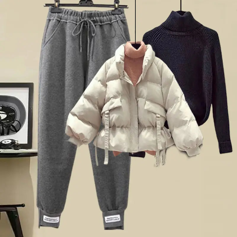 Ladies Autumn Winter Short Coat, Turtleneck Sweater Lady Solid Jackets Knit Bottoms