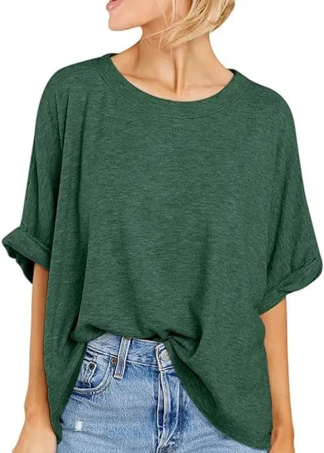 Women's  Quality Over size Short Sleeve Casual Loose Basic Tee.  S-2XL