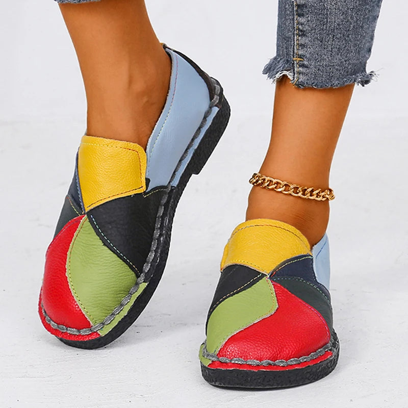 Women Genuine Leather Loafers Mixed Colours Spring Moccasins Casual Shoes