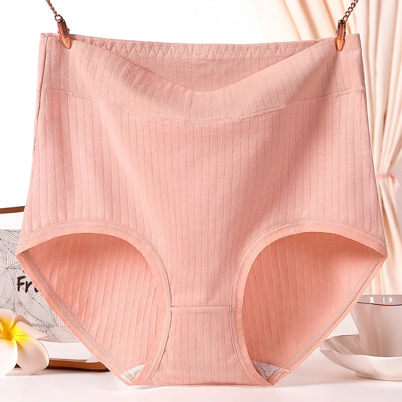 3pcs Ladies Plus Size High Quality Cotton Panties High Waist Breathable Briefs Solid Colour.