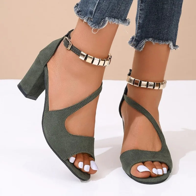 Women's Stylish Open Toe Sandals Quality Comfortable Chunky Heel Dress Shoe.
