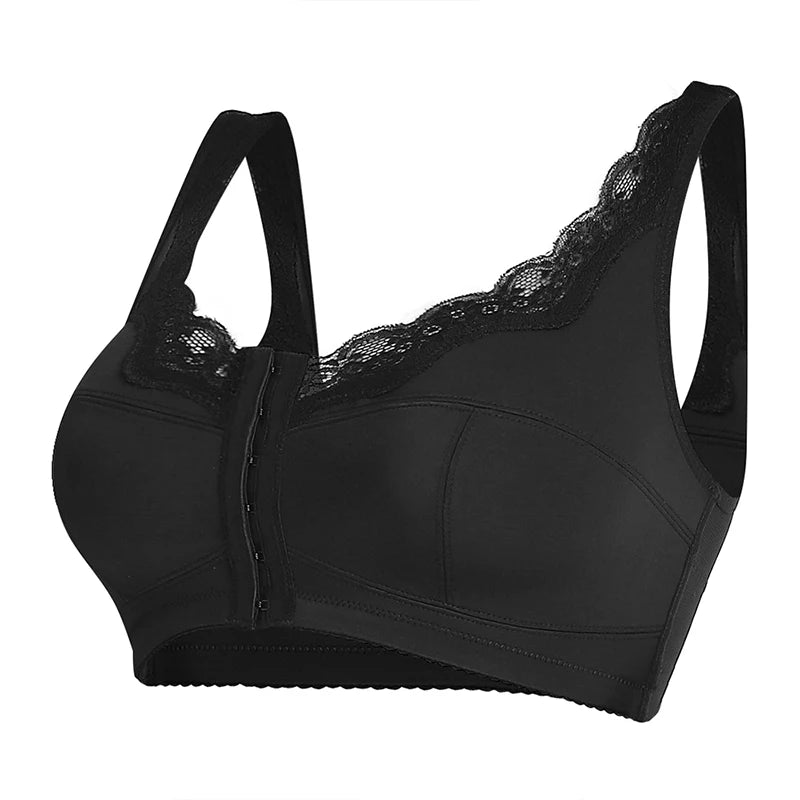 Women Plus Size Sports Bra Front Closure Full Coverage Lace Underwear Thin Mold Cup Bras Back Support Shapewear Wide Strap Vest
