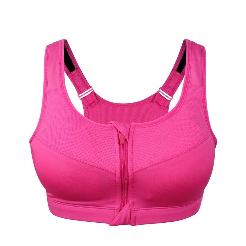 Front Zipper Curvy Size Sports Bra, Push Up Fitness Top Bra, Gym Workout Running Yoga Bra