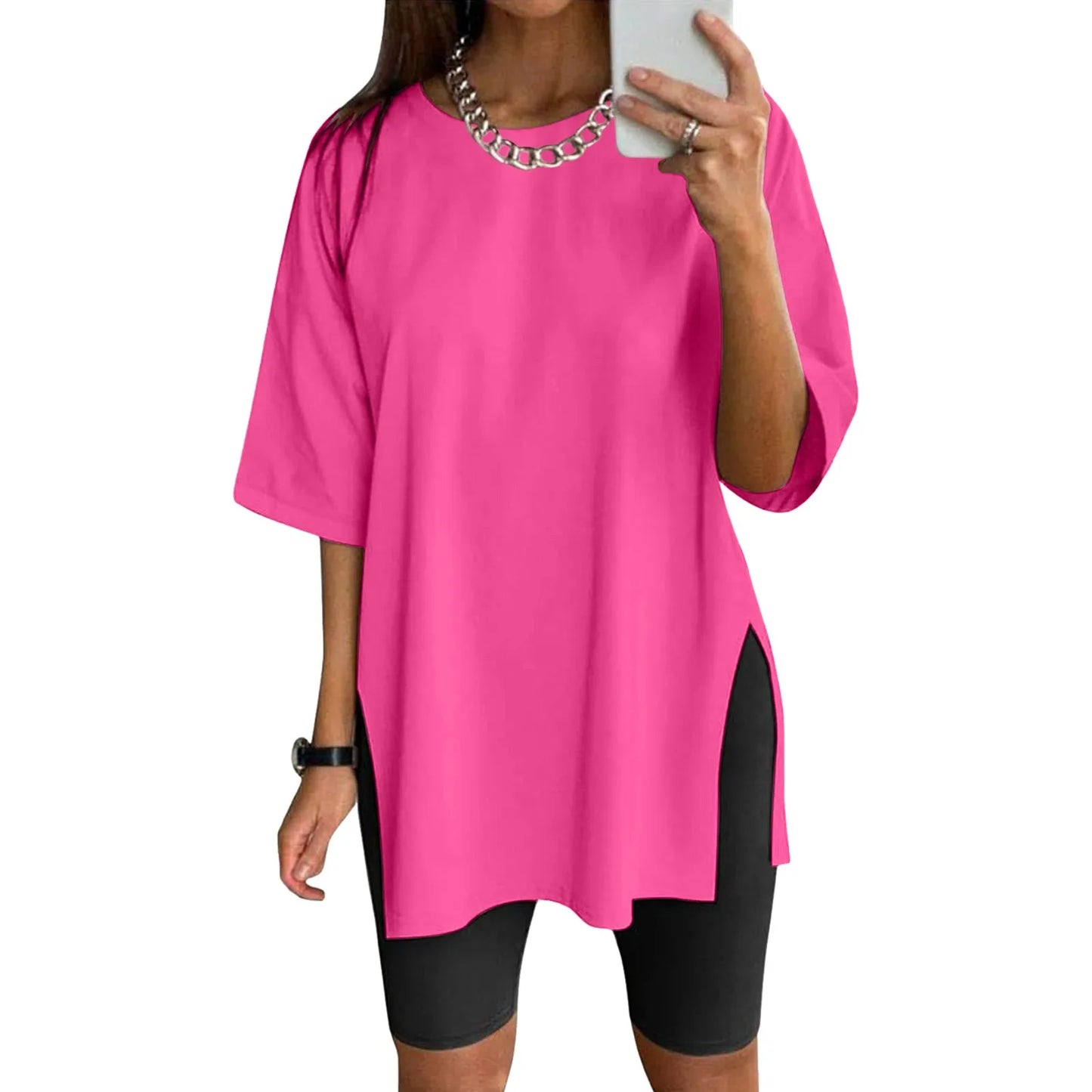Long Short Sleeve Loose Crew Neck Top.  SZ: S-xxL